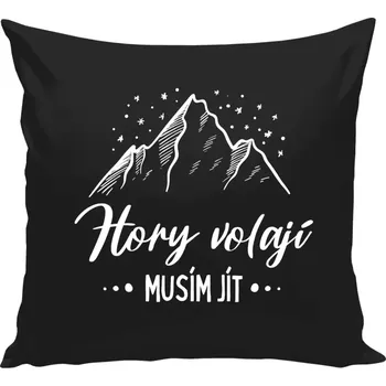 Polštář Polštář černý 40x40 cm Hory volají, musím jít