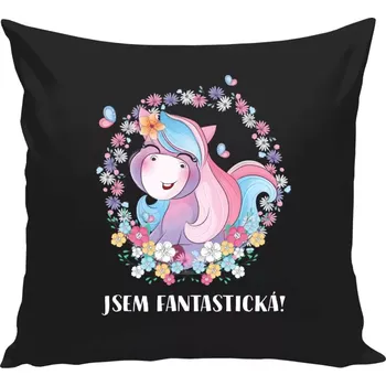 Polštář Polštář černý 40x40 cm Jsem fantastická