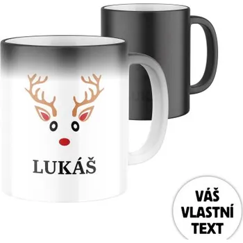 Magický keramický hrnek s potiskem Vánoční sobík - bílý se jménem