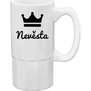 Sklenice Půllitr bílý vysoký Nevěsta s datem