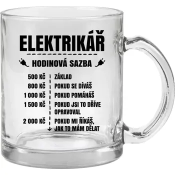 Hrnek 330 ml - skleněný Hodinová sazba - elektrikář