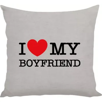 Polštář Polštář lněný 40x40 cm I love my boyfriend
