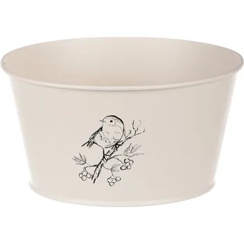 Stojan na květiny Autronic Obal kovový, krémová barva s ptáčkem KK121 CRM