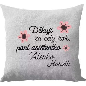 Polštář Polštář bílý 40x40 cm - dlouhý chlup Děkuji za celý rok, paní asistentko