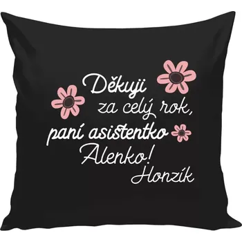 Polštář Polštář černý 40x40 cm Děkuji za celý rok, paní asistentko