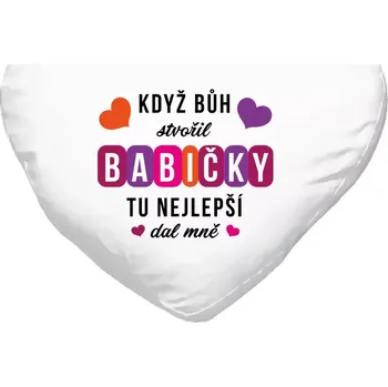 Polštář Polštář srdce 40x35 cm Když Bůh stvořil babičky
