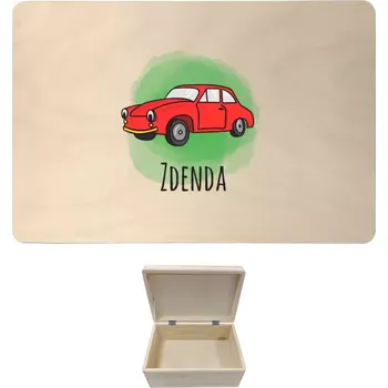 Úložný box Dřevěný box s víkem Autíčko