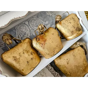 Mars & More Zlatý kovový zvonek ve tvaru kravského zvonu - 14*7*15cm