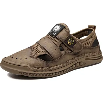 Pánské mokasíny Kožené letní boty prodyšné s pásky Barva: Béžová, Velikost: 41