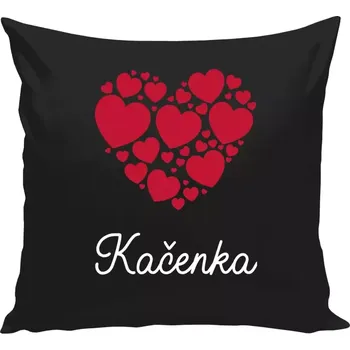 Polštář Polštář černý 40x40 cm Srdíčka se jménem