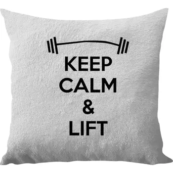 Polštář Polštář bílý 40x40 cm - dlouhý chlup Keep calm and lift