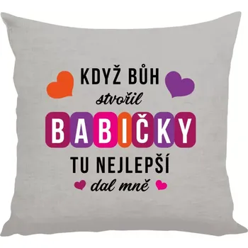 Polštář Polštář lněný 40x40 cm Když Bůh stvořil babičky