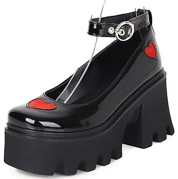 Dámské lodičky Lakované lodičky s páskem kolem kotníku a srdíčky Velikost: 39, Varianta: Lakovaná kůže