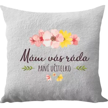 Polštář Polštář bílý 40x40 cm - dlouhý chlup Mám vás ráda, paní učitelko