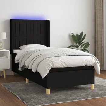 Postel vidaXL Box spring postel s matrací a LED 100x200 cm textil [3139014] Barva: Černá