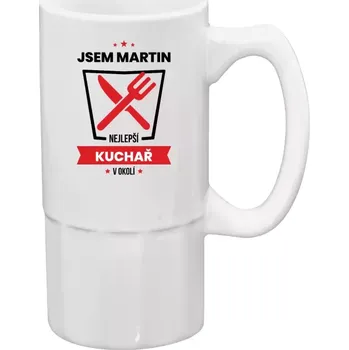 Sklenice Půllitr bílý vysoký Nejlepší v okolí - kuchař