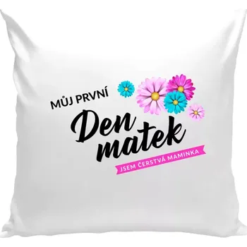 Polštář Polštář bílý 40x40 cm Můj první den matek - květiny