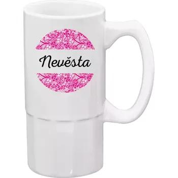 Sklenice Půllitr bílý vysoký Nevěsta s krajkou