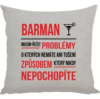 Polštář Polštář lněný 40x40 cm Musím řešit problémy - barman