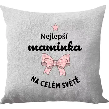 Polštář Polštář bílý 40x40 cm - dlouhý chlup Nejlepší maminka na celém světě - mašlička