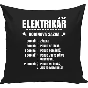 Polštář Polštář černý 40x40 cm Hodinová sazba - elektrikář