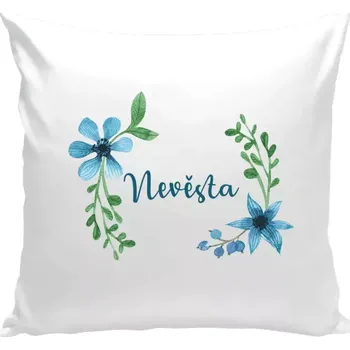 Polštář Polštář bílý 40x40 cm Nevěsta - modré květiny