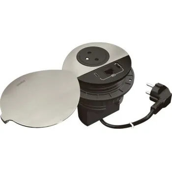 Elektrická zásuvka Vestavná zásuvka s víčkem Incara Disq 80 1x230V, USB A+C 15W, RJ45 kat.6 FTP černá/kov Legrand 654704