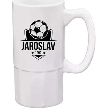 Sklenice Půllitr bílý vysoký Fotbalový znak s rokem narození