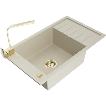 Granitový dřez Mexen Elias granitový dřez 1-komorový s odkapem a kuchyňskou baterií Rita, béžový - 6511-69-670300-50 Granitové dřezy s baterií