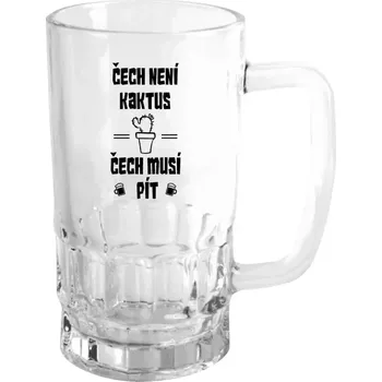 Sklenice Pivní půllitr - Čech není kaktus, Čech musí pít - čirý