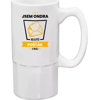 Sklenice Půllitr bílý vysoký Nejlepší v okolí - pošťák