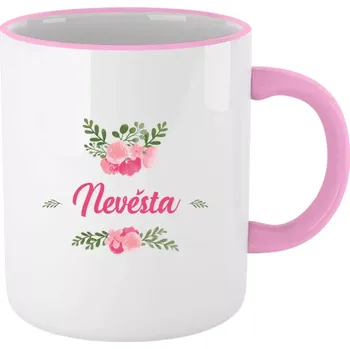 Hrnek 330 ml - barevný lem a ucho Nevěsta - růžové květiny