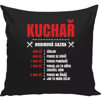 Polštář Polštář černý 40x40 cm Hodinová sazba - kuchař