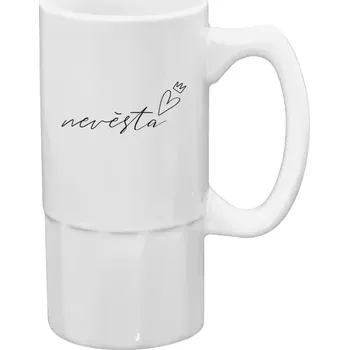 Sklenice Půllitr bílý vysoký Nevěsta - tenký nápis