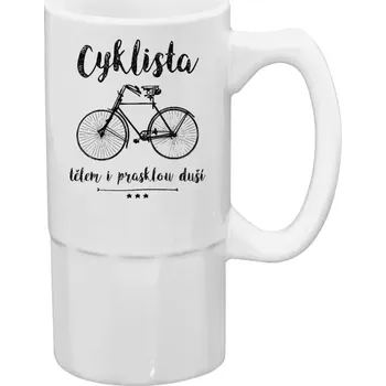 Sklenice Půllitr bílý vysoký Cyklista tělem i prasklou duší