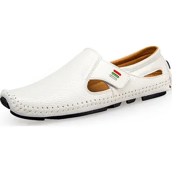 Pánské mokasíny Letní loafers pánské kožené boty s prošíváním a pruhy Velikost: 46, Barva (Varianta): Bílá