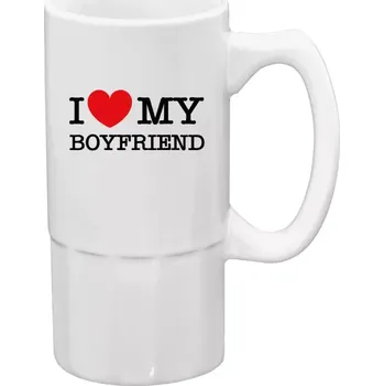 Sklenice Půllitr bílý vysoký I love my boyfriend