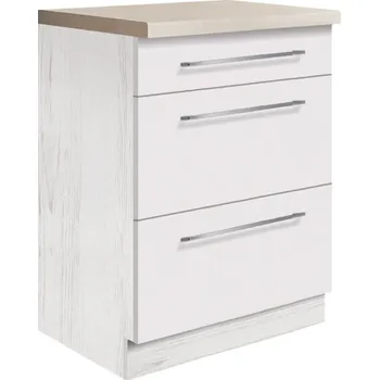 Kuchyňská skříňka Fadome Dolní kuchyňská skříňka se šuplíky Creativa 10D-60 Zvolte dvířka: Bílý lesk, Zvolte kování: Basic GTV, Zvolte korpus: Dub sonoma