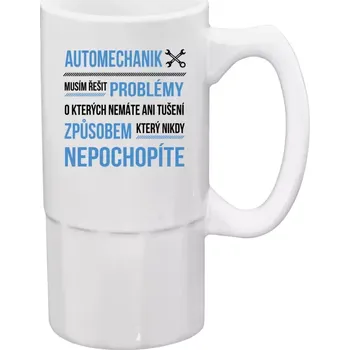 Sklenice Půllitr pro automechaniky - Musím řešit problémy - automechanik - 500 ml