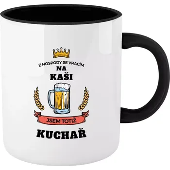 Hrnek pro kuchaře a kuchařky - Z hospody se vracím - Kuchař - černý vnitřek a ucho 330 ml