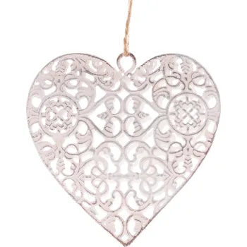 Vánoční dekorace Autronic Srdce kovové, bílé UM0904 WT