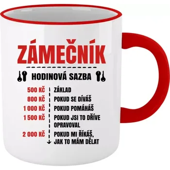 Hrnek pro zámečníky - Hodinová sazba - zámečník - červený lem a ucho 330 ml