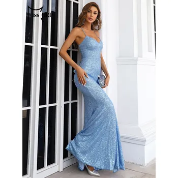 Dámské šaty Jednoduché flitrové šaty s rozparkem Barva: Modrá, Velikost: L