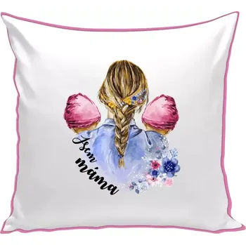 Polštář Polštář barevný 32x32 cm Jsem máma - dvě holčičky