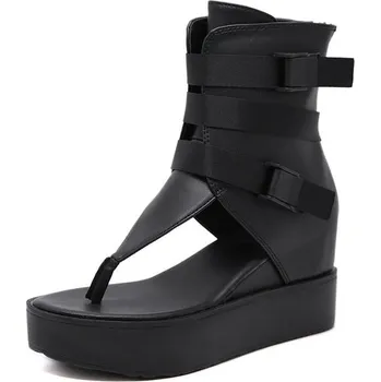 Dámské kozačky Obuv s pásky a otevřenou přední části GoodDayGirl Barva: Černá, Velikost: 39