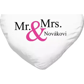 Polštář Polštář srdce 40x35 cm Mr. & Mrs. s vlastním příjmením