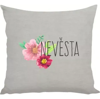 Polštář Polštář lněný 40x40 cm Nevěsta - červené květiny