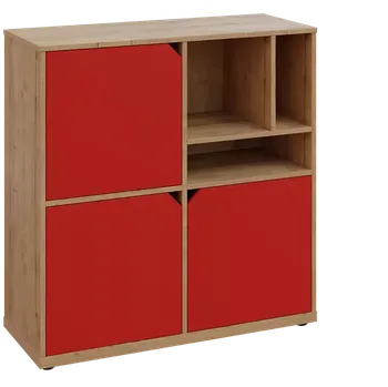 Šatní skříň KU3-10DN3 P skříňka 3-dveřová, nika, 1054x1022x400, provedení pravé, dub lite/červená