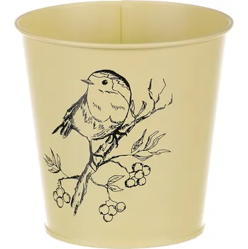 Stojan na květiny Autronic Obal kovový, žlutá barva s ptáčkem KK116 YEL