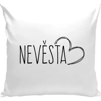 Polštář Polštář bílý 40x40 cm Nevěsta - kreslené - srdce